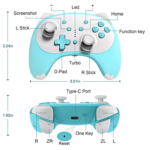 KINGEAR Controller für Switch/PC Geschenke für Frauen Geschenke für Männer, Wireless pro Controller Blau für Switch Spiele Mario, Viel Spaß mit Geschenke Graduation Controller für Switch