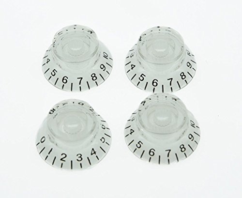 KAISH 4pcs Clear w/ Black Number LP Guitar Bell Knobs Transparent Top Hat Knobs for Les Paul