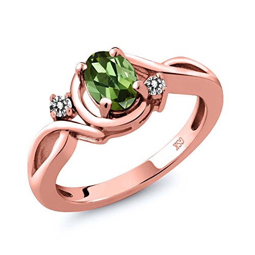 0.77 Ct Oval Green Tourmaline White Diamond 18K Rose Gold Ring