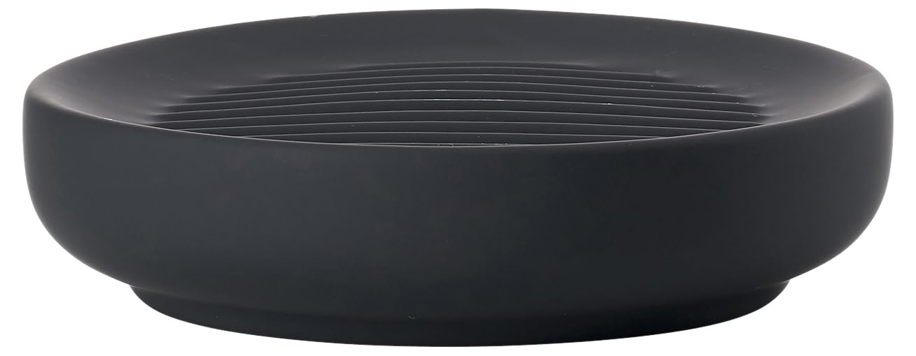 Zone Denmark Ume Soap Dish, Bathroom Accessory with Soft Touch Surface and Drainage Ridges, Stoneware Material, Ø 12 cm H 3 cm, Black — image 1