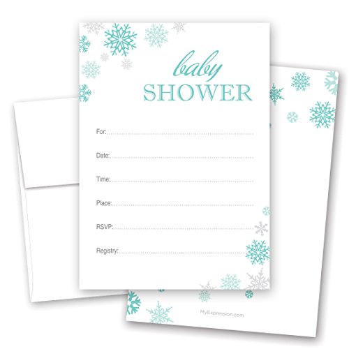 24 Cnt Aqua Snowflakes Baby Shower Fill-in Invitations (Aqua)