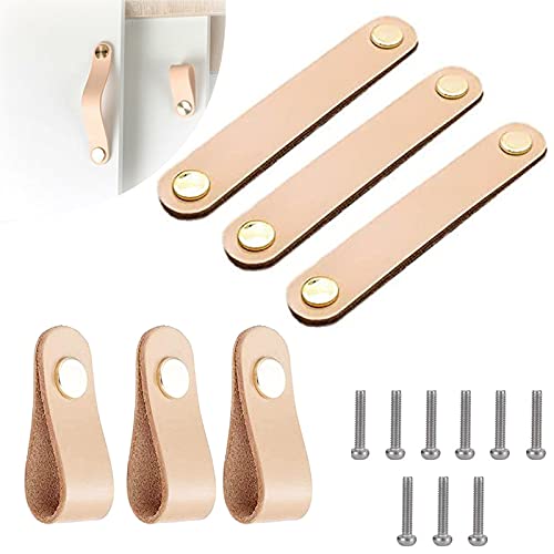 6pcs Leather Drawer Pulls Leather Handles for Drawers Leather Door Handles Leather Dresser Cabinet Knob Handles Leather Furniture Handles With Screws For Cabinets Wardrobe Drawer Kitchen Door 2 Styles