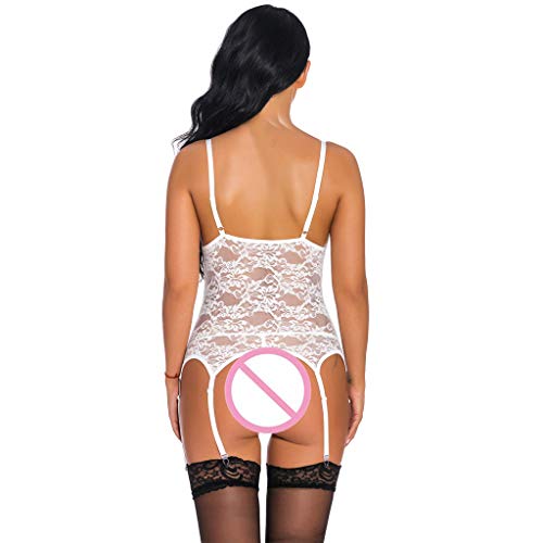 RYGHEWE Women Sexy Lingerie Set Lace Teddy Babydoll Bodysuit Chemise Nightwear Sleepdress Erotic Underwear White