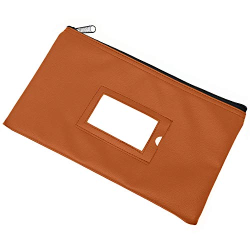 Money Bank Deposit Bag with Zipper | 11x6 inch | Brown | Durable Leatherette Money Cash Coin Check Wallet Pouch for Men & Women with Framed ID Window and Blank Card | by GIDABRAND (1) - Thumbnail 5