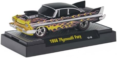 1958 Plymouth Fury (Black w/ Flames) * M2 Machines Ground Pounders Release 10 * 2012 Castline Premium Edition 1:64 Scale Die-Cast Vehicle (12-10)