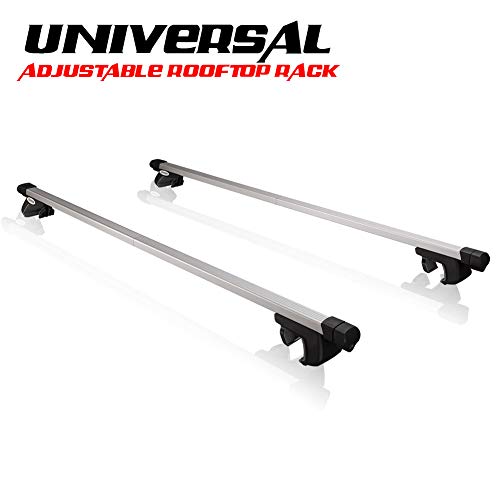 Universal Car Rooftop Rack Cross Bars Set - 150 lb. Capacity - Adjustable Aluminum Roof Rack (51" Extends to 62") for Mounting Cargo Basket, Roof Bag, Kayak, 1 Year Warranty