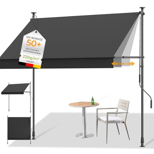 HOMEDEMO Klemmmarkise mit Einstellbare Handkurbel, Balkonmarkise ohne Bohren, Markise Sonnenschutz, UV-beständig & höhenverstellbar für Outdoor, Terra