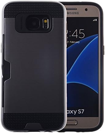 Case Art Plus [Full Degree Protection] Transparent Tempered Glass Screen Protector Film [Card Slot Bumper] Super Slim Fit Light Case for Galaxy S7 (Titanium Grey)
