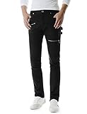 Mens Slim Stretchy Flat Front Zipper Deco Side Buckle Patch Cotton Pants
