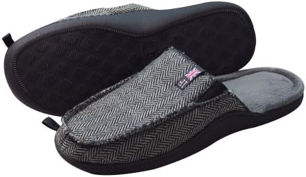 Ifoot Mens Twill Upper Clog Wool Lining Indoor Slipper (7-7.5, Grey)
