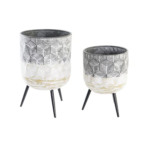 DKD Home Decor Set de maceteros de la Marca, Color Blanco y Negro, de Metal (24 x 24 x 39 centímetros) (2 Unidades)