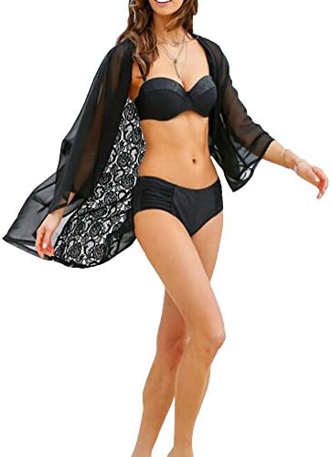 Women Bikini Cover up Chiffon Beach Wear Swim Cover-up for Swimsuit (black)