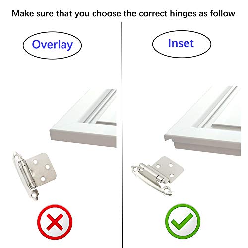 Hardware 3/8 Inch Face Mount Self Closing Satin Nickel Inset Kitchen Door Cabinet Hinges, 50 Pack(25 Pairs) - Thumbnail 5