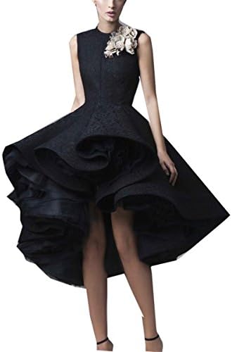 Fancygowns Hand Made Flower Jewel Neck Evening Gowns Knee Length Red Carpet Dress US12 Black