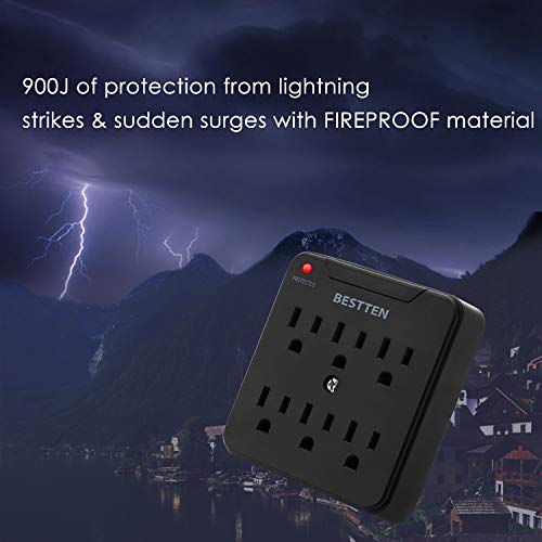 [2 Pack] BESTTEN 900Joule Wall Outlet Surge Protector, 6Outlet