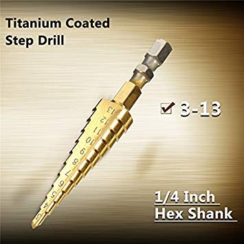 Generic 1pcs 3-13MM HSS Titanium Coated Step Drill Bit Tool of 1/4 Inch Hex Shank Fits for Drilling the Carbon Steel Plate / Wood etc