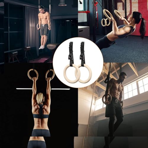 Arabest Gymnastic Rings, Wooden Professional Olympic Rings With 5M Adjustable Buckle Straps, Non-Slip Training Scale, Exercise Calisthenics Equipment For Gymnastics And Pull-U (28Mm)