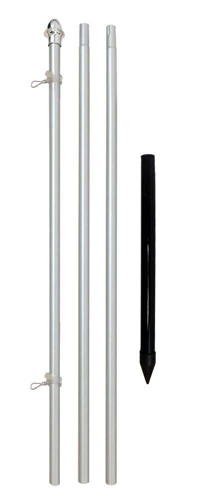 10ft Aluminum (Silver) Outdoor Flag Pole & Ground Spike Kit(Flag Sold Separately)