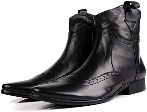 Santimon-Men's Genuine Leather Handsewn Martin Boots Shoes-Black-43