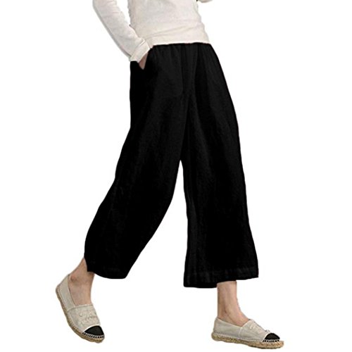 Pervobs Women Pants, Clearance! Women's Causal Loose Elastic Waist Cropped Wide Leg Ankle-Length Pants Trousers (M, Black) - Thumbnail 6
