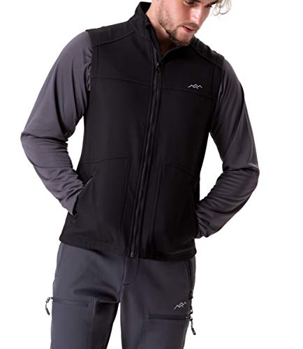 Trailside Supply Co.Men's Fleece-Lined Softshell Vest Outdoor Travel Gilet Stand Collar Water-Repellent,Black,L