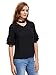 MakeMeChic Women's Choker V Neck Top Ruffle Short Sleeve Blouse #Black L