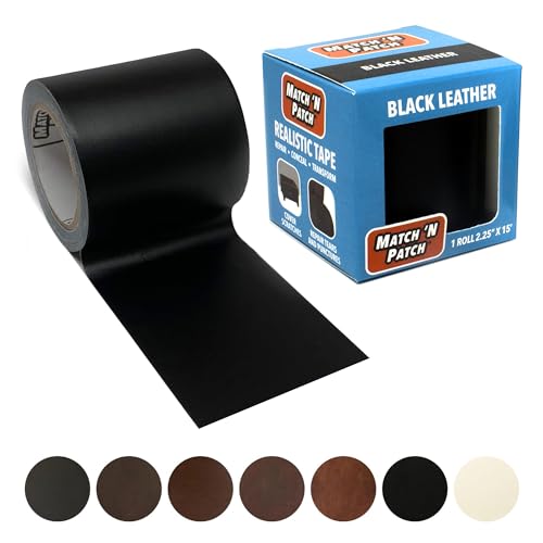 MATCH 'N PATCH Realistic Leather Repair Tape - Durable, Easy-to-Apply, Professional Grade, Versatile Use, Designed in North Carolina for Furniture Restoration & DIY - Black, 2.25 inch x 15 feet