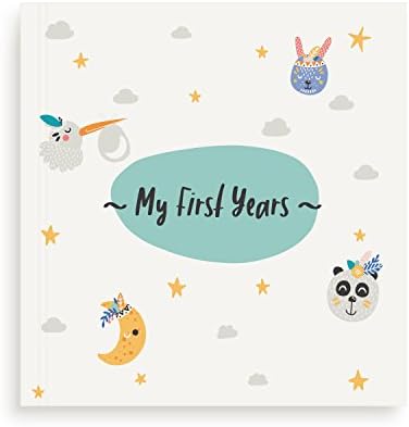Mae KIDS First 5 Years Baby Memory Book, Clean-Touch Ink Pad &amp; 12 Milestone Stickers – Large Album for Recording your Babies Photo’s &amp; Memories – Perfect Baby Shower Keepsake Gift for Boy or Girl
