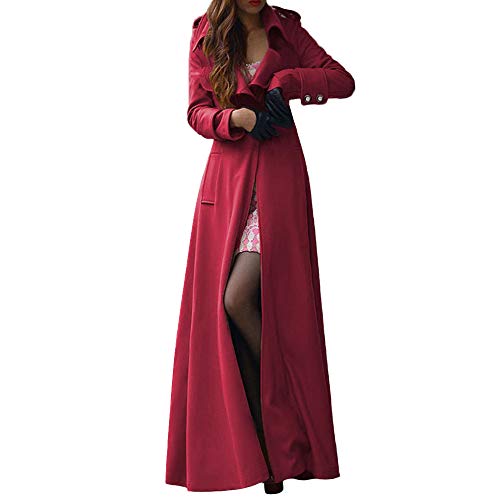 DongDong Women's Winter Long Lapel Slim Button Coat Trench Jacket Parka Overcoat Solid Elegant Outwear (XX-Large, Wine Red)