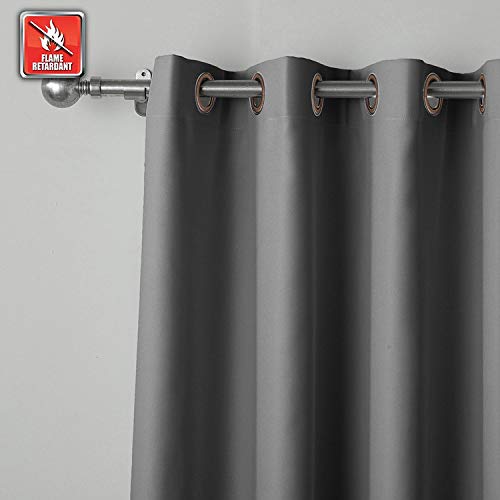 cololeaf New Tech Fabric Inherent Flame Retardant Blackout Curtain-Window Panel for Home, Kitchen, Office, Hotel, School, Cinema and Hospital- Anti-Bronze Grommet - Grey 52W x 102L Inch (1 Panel)
