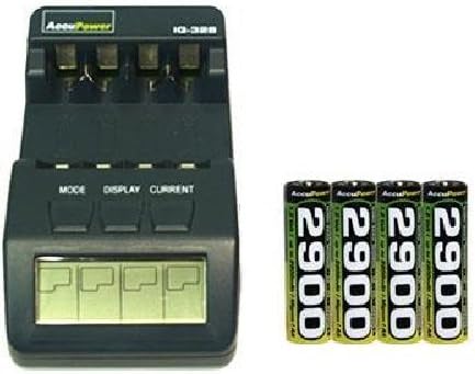 IQ-328 AA/AAA LCD Charger & 4 AA AccuPower NiMH Batteries (2900 mAh)