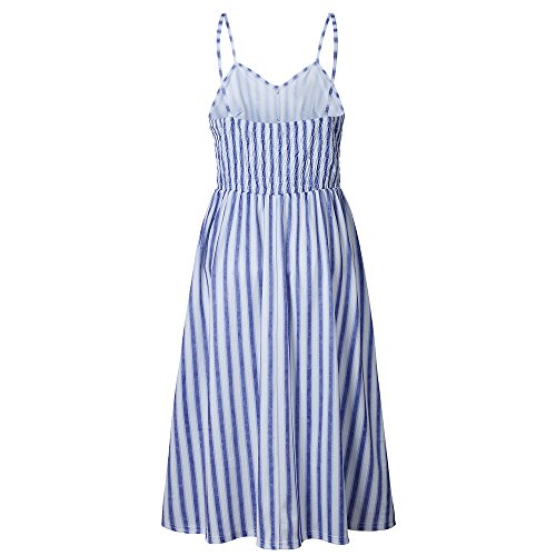 Poptem Womens Midi Dress V-Neck Floral Spaghetti Strap Summer Beach Sundresses - Thumbnail 6