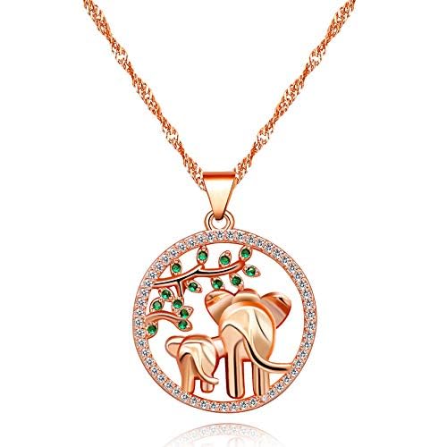 Uloveido Mom and Baby Elephants Pendant Necklace for Women Girls,Tree of Leaf Life Forest Circle Round Necklace for Mom Grandma (Rose Gold) Y482