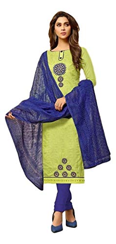 Women's Cotton Silk with Embroidery Green Dress Material