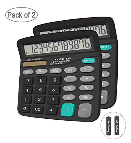 Calculators, BESTWYA 12-Digit Dual Power Handheld Desktop Calculator with Large LCD Display Big Sensitive Button (Black, Pack of 2)