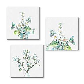 3 Piece Canvas Wall Art for Living Room Bedroom Home Artwork Green Plant Leaf Paintings Ready to Hang - 12"x12"x3 Panels