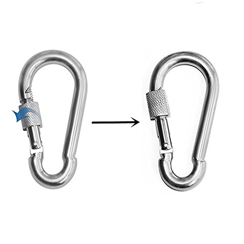 TSY TOOL 5 Pc 4" Big Heavy Duty 700LBS Stainless Steel Non Rust Spring Snap Keychain Clip Hook Carabiner Screw Lock Key Ring Hook with Spring Loaded Gate,Outdoor, Camping, Traveling, Hiking etc