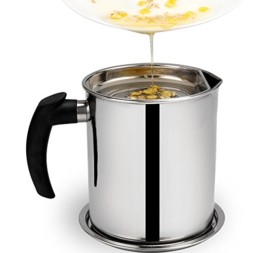 Oil Storage Grease Keeper, Grease Strainer Pot Grease Container with Mesh Strainer (2.3 L)