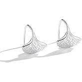 Ginko Leaf Drop Earrings for Women S925 Sterling Silver Pierced Ear Fashion Minimalist Simple Cute Ginkgo Leaf Short Dangle Stud Hook Nickel Free Earring Birthday Christmas for Best Friend