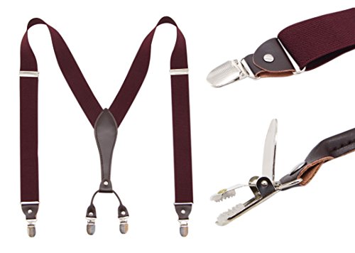 Bioterti Menâ€™s Y-Back Wide Suspenders| Sturdy Stylish & Easy To Match|10 Colors (Burgundy)