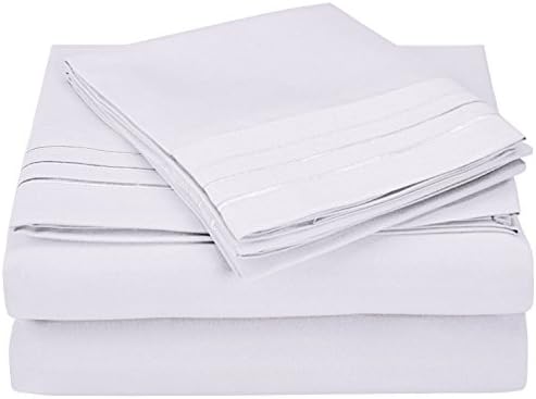 JUWENIN 4 Piece Bed Sheet Set 100% Brushed Microfiber Bedding Sheets Deep Pockets,Wrinkle & Fade Resistant(King, White)