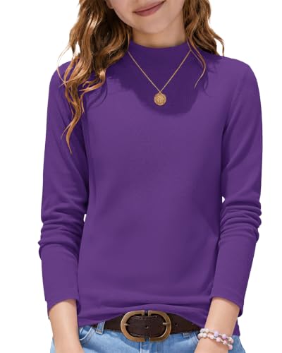 Girls Long Sleeve T-Shirt 2026 Kids Mock Turtleneck Shirts Purple at Amazon