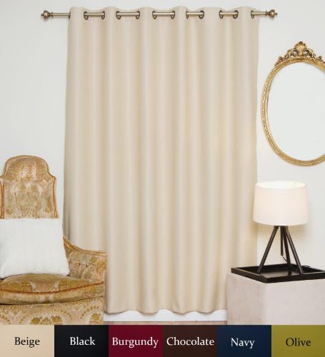 Beige Wide Width Antique Brass Grommet Top Thermal Insulated Blackout Curtain 80 Inch Wide By 120 Inch Long Panel