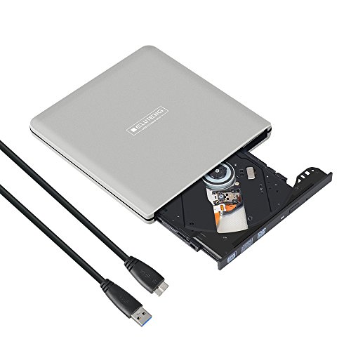 ELUTENG USB3 External CD Drive Ultra Slim DVD Burner Writer Aluminum Portable Rom Enclosure Optical Drive 5Gbps Support 8cm/12cm for Laptop Mac Windows