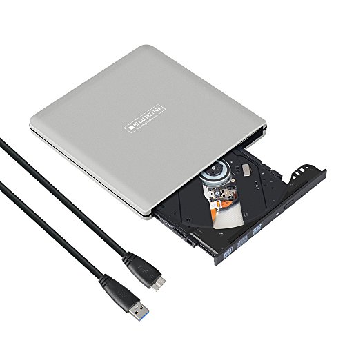 ELUTENG USB3 External CD DVD Drive Ultra Slim DVD Burner Writer Aluminum Portable 3.0 CD Rom Enclosure Optical Drive Burner 5Gbps Support 8cm/12cm for Laptop Mac Windows