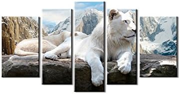 Modern Art White Lion and Snow Peak Picture Paintings on Canvas Wall Art Décor for Home Decoration