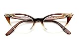 Cateye Women's Eyeglasses or Sunglasses Vintage Inspired Fashion (Brown Fade Frame Clear)