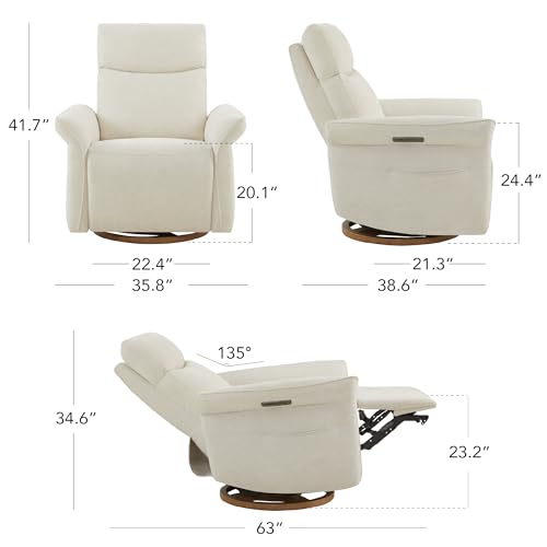 CHITA Power Recliner Chair, Electric Triple-Motor Swivel Glider Nursery Rocking Chair with Adjustable Power Headrest and Lumbar Support, Solid Wood Base, Linen