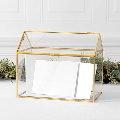 Cathy's Concepts Terrarium Gift Card Holder – Gold, Glass & Brass Construction, Perfect for Wedding Receptions, Graduations & More