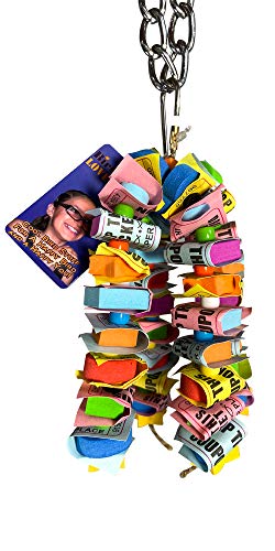 Birds LOVE 3 Strands Tickets and Foam Blocks Parrot Toy for Small Birds, Chewing Biting Shredding Cage Toy, Cockatiels Lovebirds Green Cheek Conures Parakeets